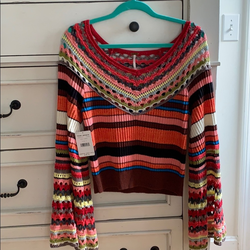 Free People Heart Soul Crochet Bell Sleeve Sweater